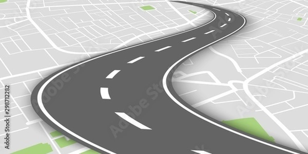 Obraz Curved perspective road above city map