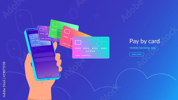 Fototapeta Mobile banking app and payment by credit card via electronic wallet