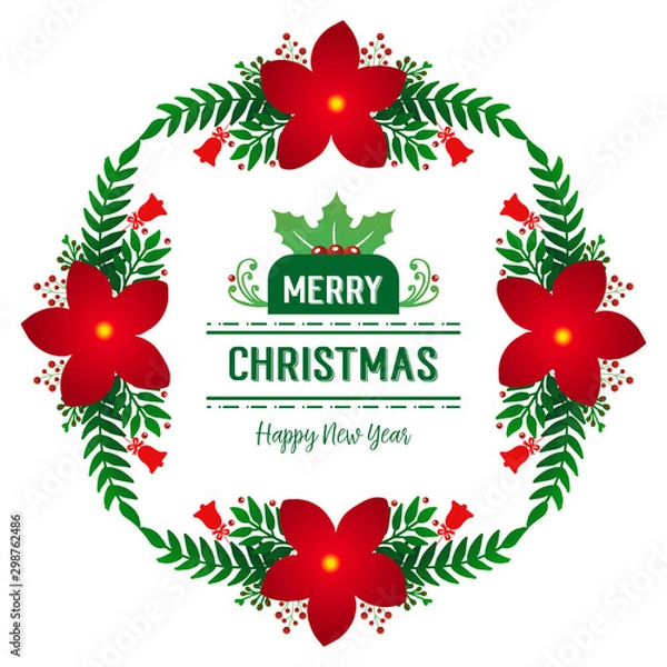 Fototapeta Vintage style red flower frame, for template merry christmas and happy new year. Vector
