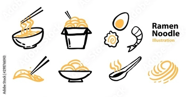 Fototapeta ramen noodle set on vector art