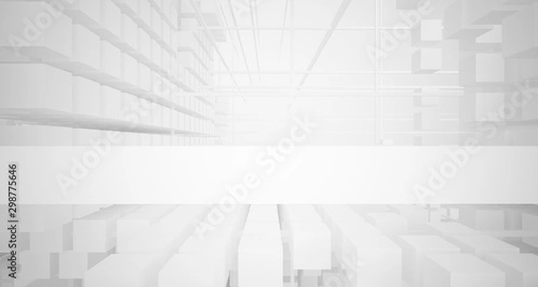Obraz Abstract white architectural interior from an array of white cubes with large windows. 3D illustration and rendering.