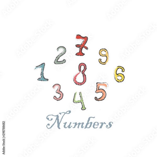 Obraz Cute Icon with Numbers. Hand Drawn Scandinavian Style. Vector Illustration