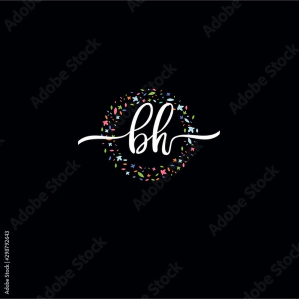 Fototapeta BH initials handwritten logo with flower templates surround the letters. initial wedding template vector