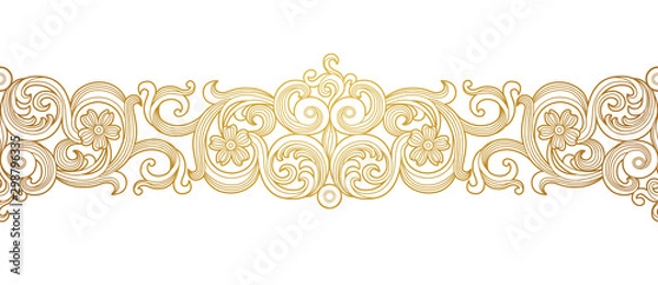 Fototapeta Vector golden seamless border for design template. Elements in Victorian style. Luxury floral frame. Ornate decor for invitations, greeting cards, certificate, thank you message.