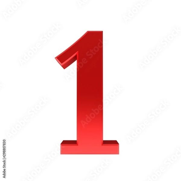Fototapeta 1 one red number 3d sign render isolated cut out on white background