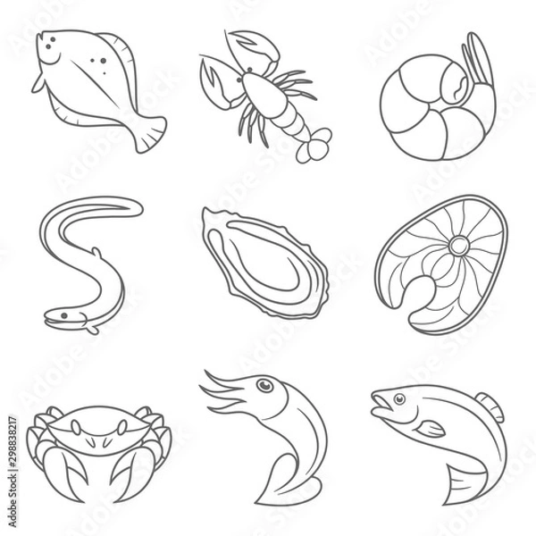 Fototapeta Seafood line icons