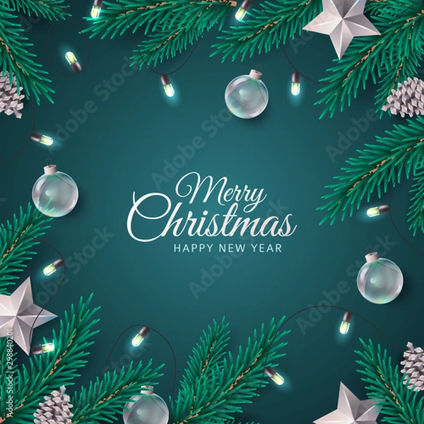Fototapeta Merry Christmas and Happy New Year vector design for poster, card, advertising