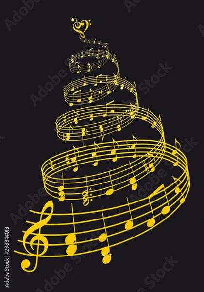 Obraz Gold Christmas card with music tree, vector