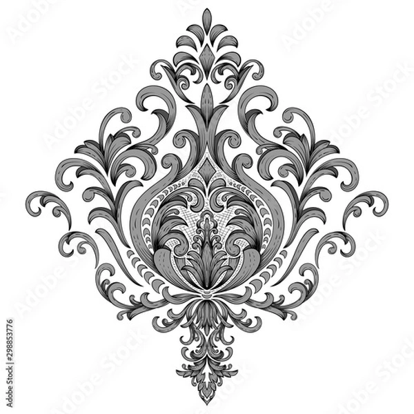 Fototapeta Vector damask element. Isolated damask central illistration. Classical luxury old fashioned damask ornament, royal victorian texture for wallpapers, textile, wrapping