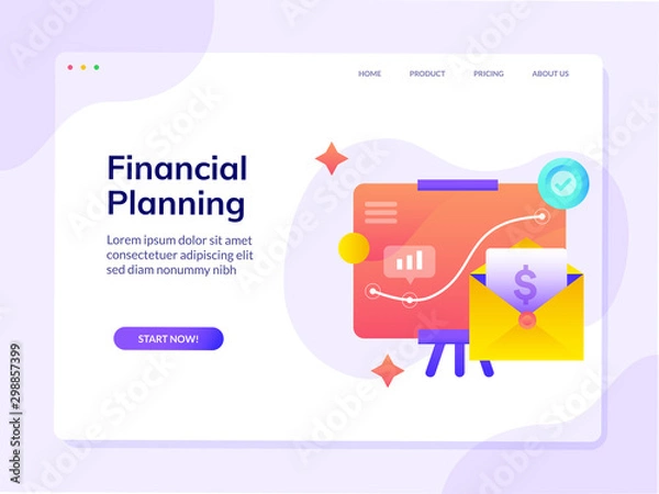 Fototapeta FInancial Planning Website Landing Page Design Illustration Template