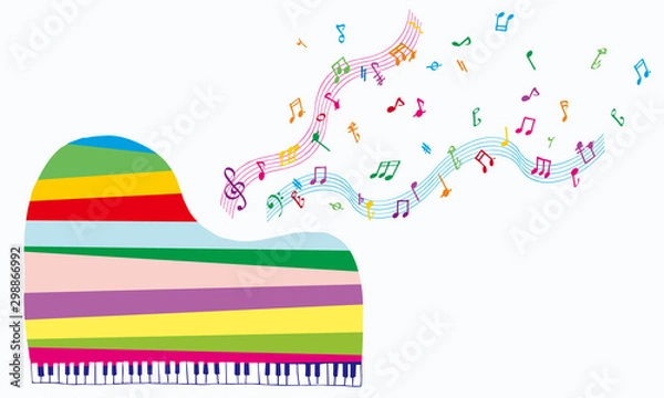 Obraz grand piano with notes - colorful stripe グランドピアノと音符 カラフルストライプ  