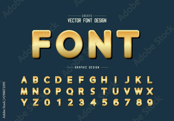 Fototapeta Gold font and round alphabet vector, Golden design typeface and number