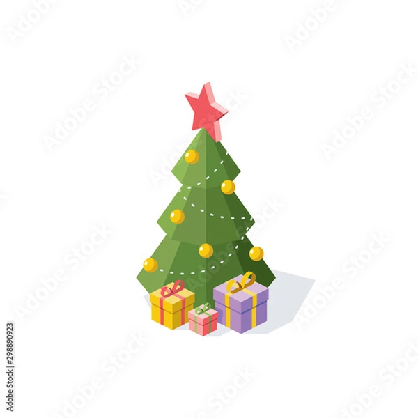 Fototapeta Christmas tree isometric gifts. Vector 3d isometric, color web icon, new flat style. Creative illustration design, idea for infographics.