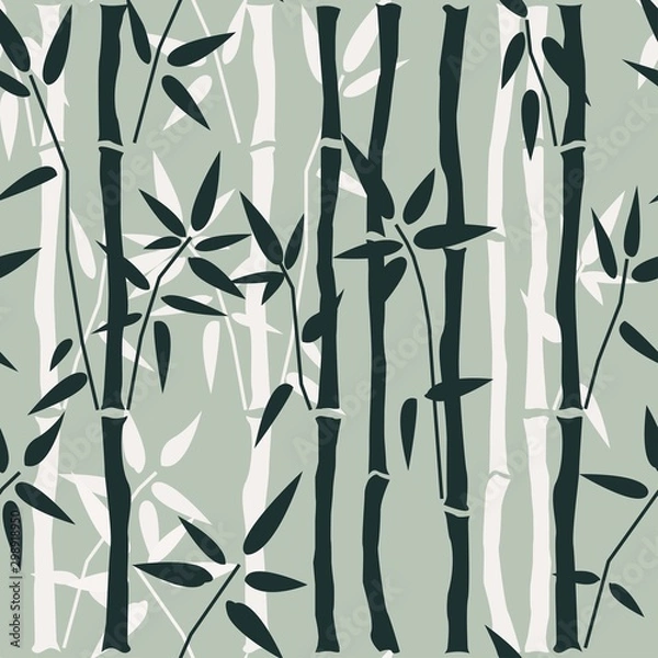 Fototapeta Bamboo seamless pattern on green.
