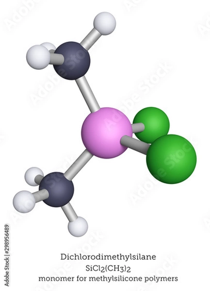 Fototapeta Molecular model of dichlorodimethylsilane, a precursor to methylsilicone polymers