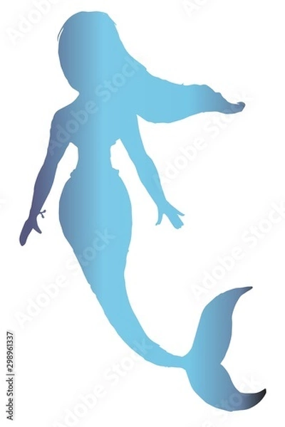 Fototapeta Silhouette of Sea Mermaid in blue