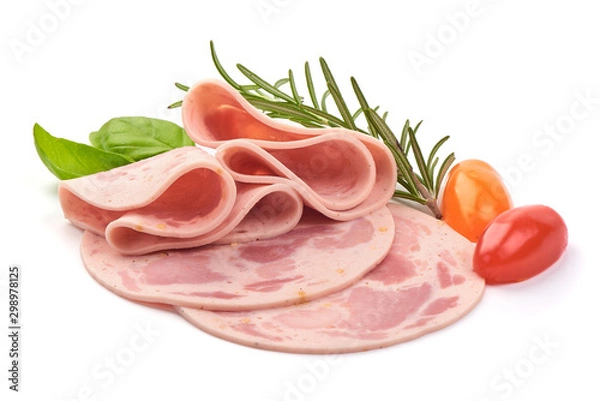 Fototapeta Boiled Ham Slices, isolated on white background