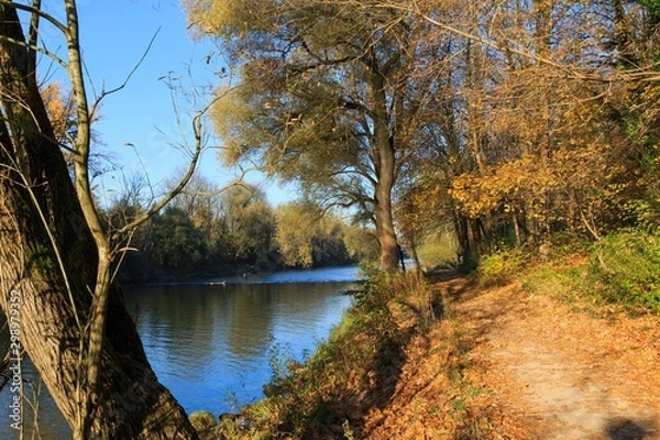 Obraz autumn landscape with lake and trees