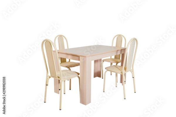 Fototapeta Beige dining large table with chairs