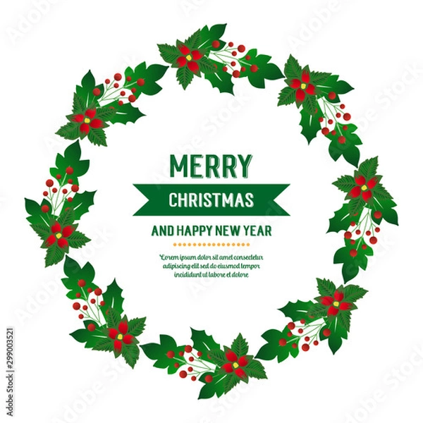 Obraz Various shape circle of red flower frame, for text merry christmas and happy new year. Vector