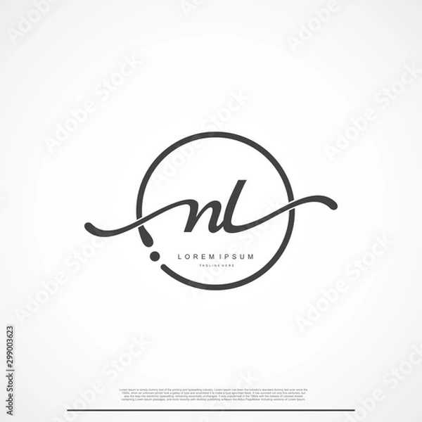 Fototapeta Elegant Signature Initial Letter NL Logo With Circle.