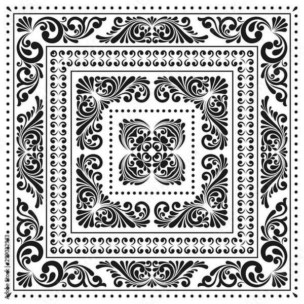 Fototapeta Vector square frame template. Bandana with vintage ornament.