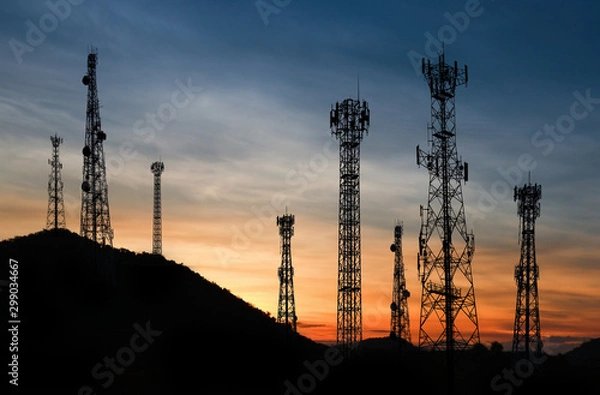 Fototapeta Signal and communication towers have a royal background such as the fall
