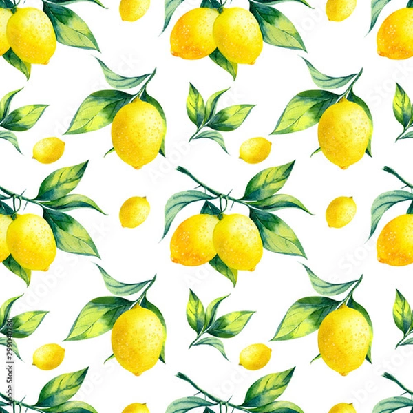 Fototapeta A seamless lemon pattern on white background.