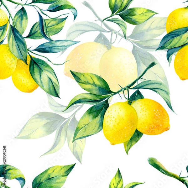 Obraz A seamless lemon pattern on white background.