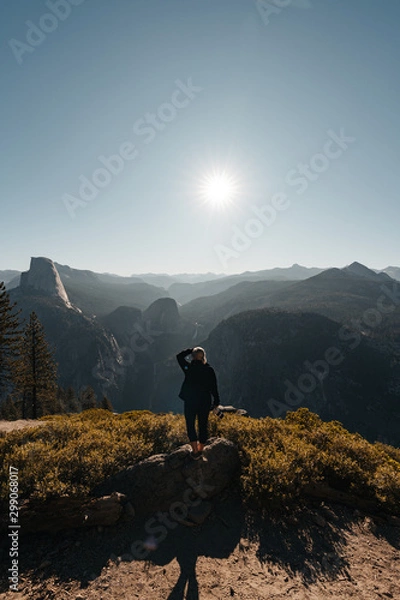Fototapeta Yosemite Valley View with Halfdome and Waterfalls in the Background
