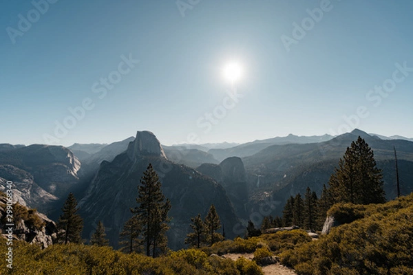Fototapeta Yosemite Valley View with Halfdome and Waterfalls in the Background