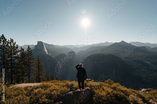 Fototapeta Yosemite Valley View with Halfdome and Waterfalls in the Background