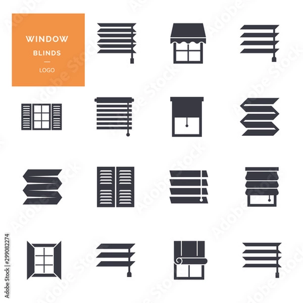 Fototapeta Vector isolated icons set of window blinds vector glyph icons. Logotype collection.