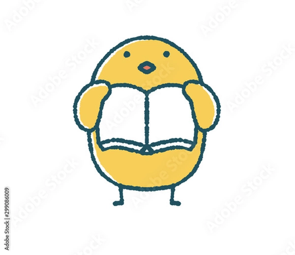 Obraz ゆるいひよこは白いノートを開いてみせる