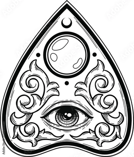 Fototapeta ouija planchette z okiem opatrzności wektor ręcznie rysowane ilustracja styl szkic tatuaż na białym tle