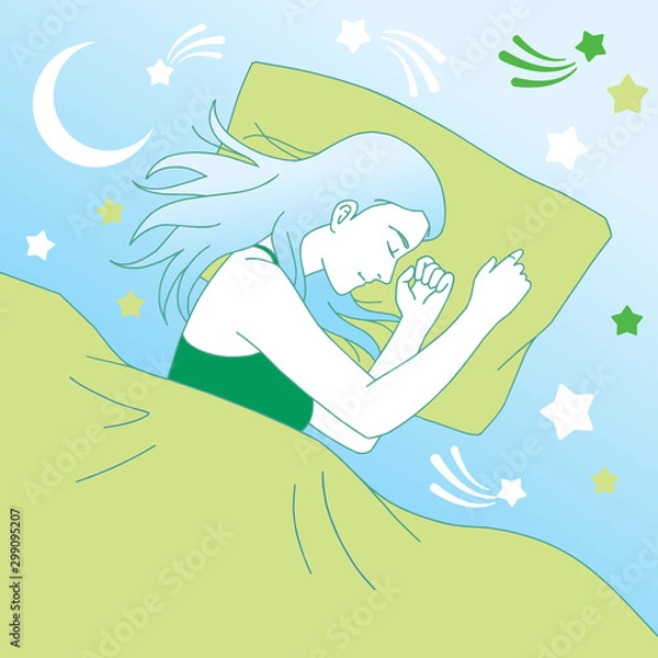 Obraz Vector hand drawn graphic illustration. Sexy pretty posing person, cartoon, sleep on its side and dream	