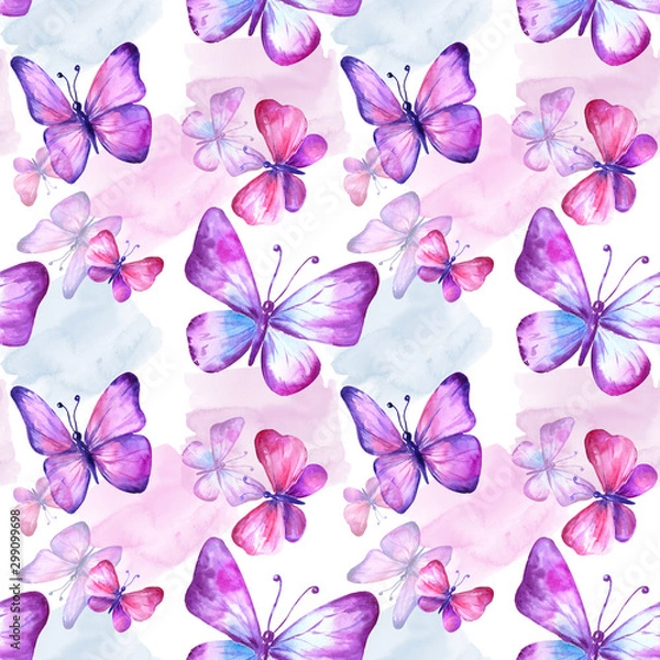 Obraz Watercolor seamless pattern with butterflies.