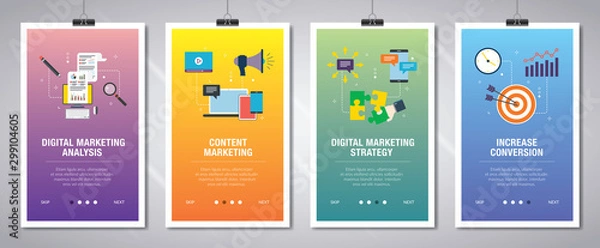 Fototapeta Internet banner set with marketing digital, analytics and strategy icons.
