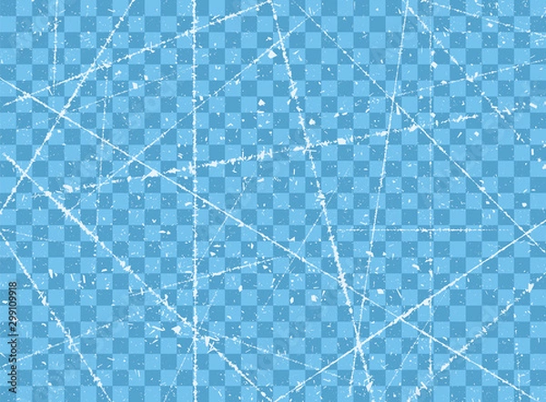 Obraz Ice crack. The texture of a frosty ice rink for ice skating with the scratches, grunge. Vector illustration isolated on transparent background.
