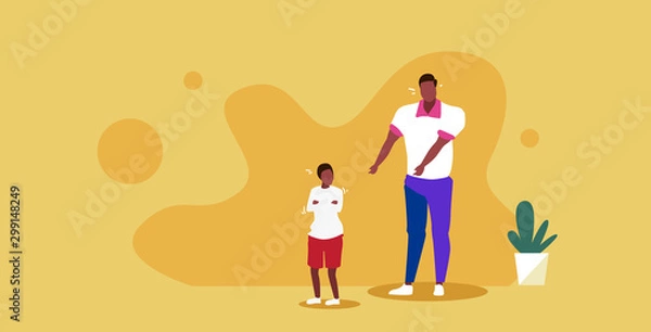 Fototapeta Sad father crying with little son