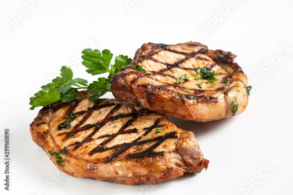 Fototapeta  Grill restaurant meat menu-grilled pork chops. Isolate.
