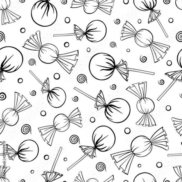 Obraz seamless pattern lollipops candy sweets background coloring book doodle sketch illustration vector