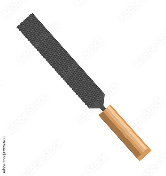 Fototapeta File, rasp for working with wood and metal. Vector illustration. Isolated object. Tool for workbench, workshop.