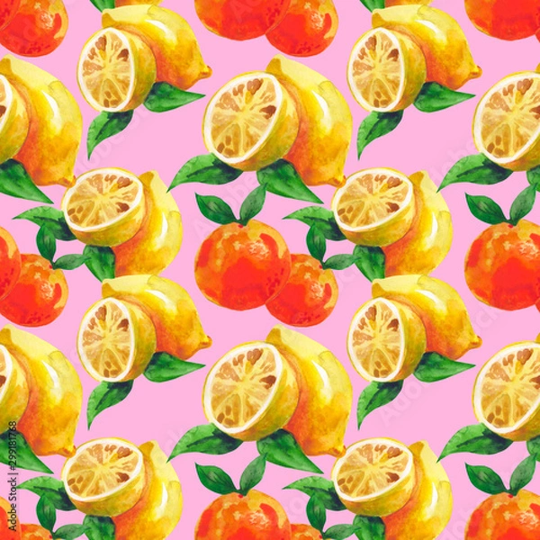 Obraz watercolor fruit seamless pattern with lemon and orange