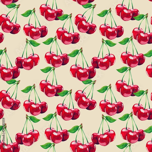 Fototapeta watercolor fruit seamless pattern with cherry