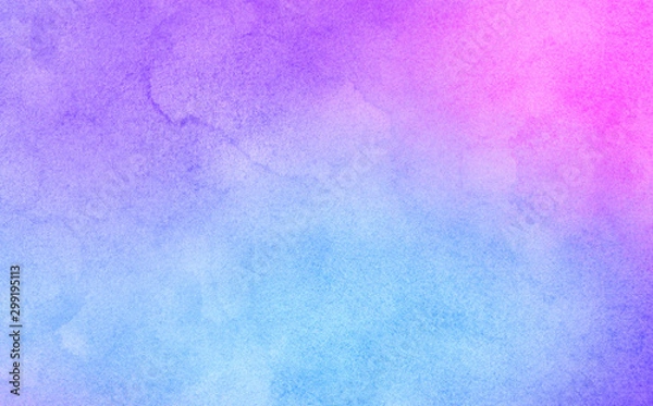 Fototapeta Light smudge watercolor paper textured ink effect grungy wet pastel illustration for design. Modern creative smeared blue, purple and pink shades aquarelle background for vintage card, retro template