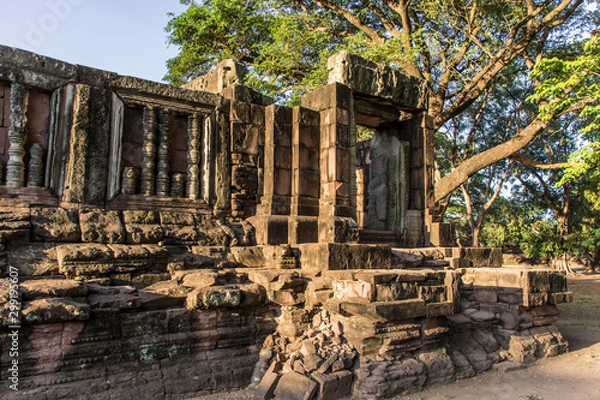 Fototapeta Phi mai Stone Castle, Ancient Khmer Temple in Phi Mai historical park,Nakhon Ratchasima Province, Thailand.