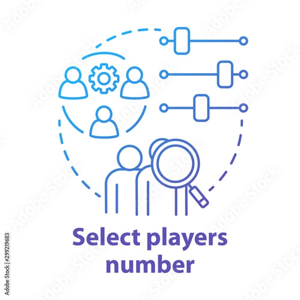 Fototapeta Select players number blue gradient concept icon. Teamwork idea thin line illustration. Choosing and adjusting team. Picking up players quantity. Vector isolated outline drawing