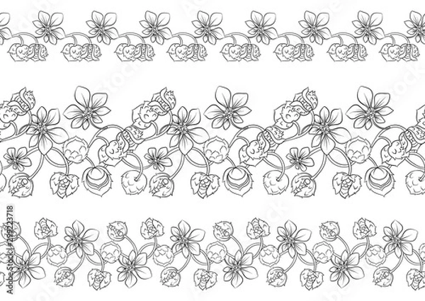Fototapeta Hazelnut. Decorative motif. Seamless pattern, background. Outline hand drawing vector illustration. In art nouveau style, vintage, old, retro style