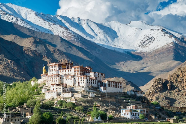Fototapeta Liker Gompa Monastery, in the Himalyan foothills with mountain and sky background in Leh - Ladakh northern of India